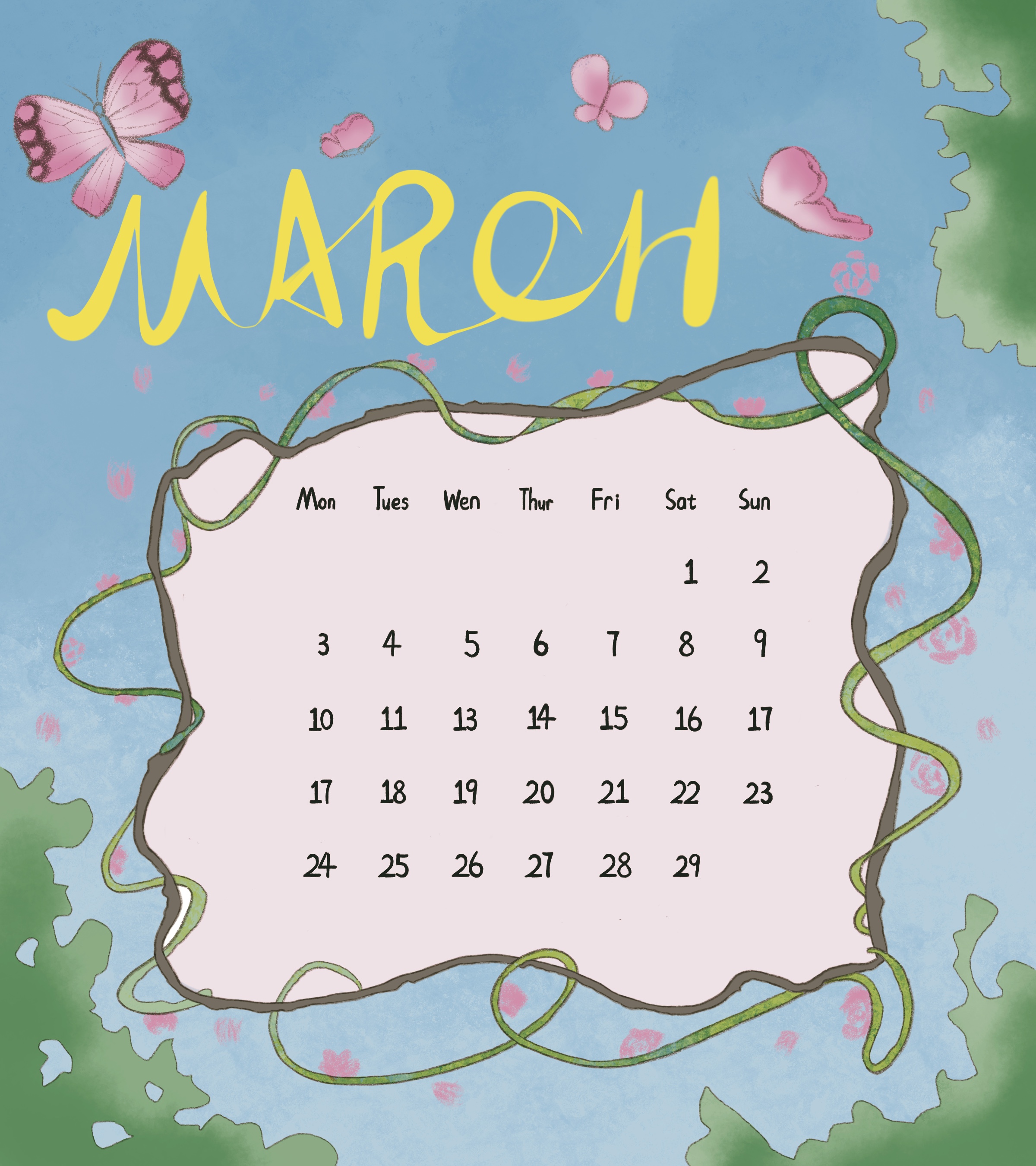 March Calendar Back